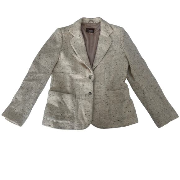 Vintage Sears Wool Blend Cream Tan Jacket Blazer - Size Women's Medium - Picture 1 of 10